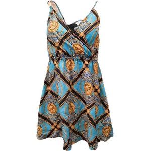 Blue/gold animal coin/chain print dress